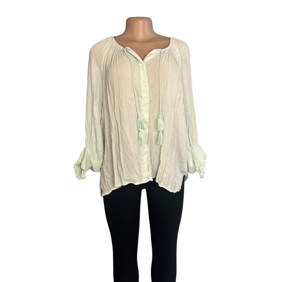Karen Kane Pale Blue Long Sleeve Blouse - Picture 3 of 9